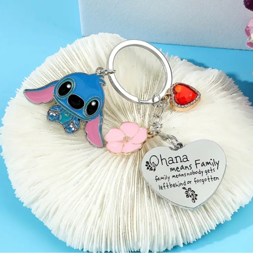 Ohana & Stitch Keychain/Bag Charm with Heart & Flower 🆕